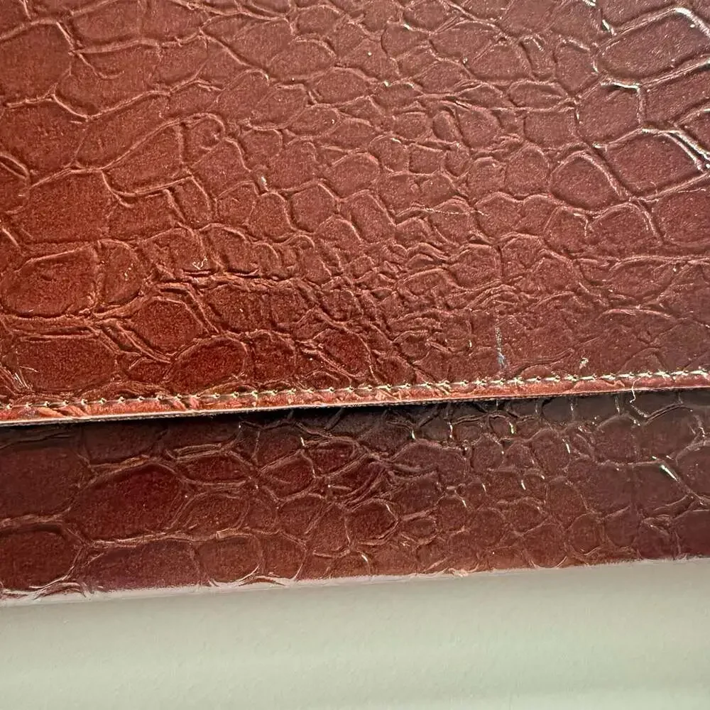 Vintage Mid-Century Style Burgundy Crocodile-Embossed Structured Box Handbag
